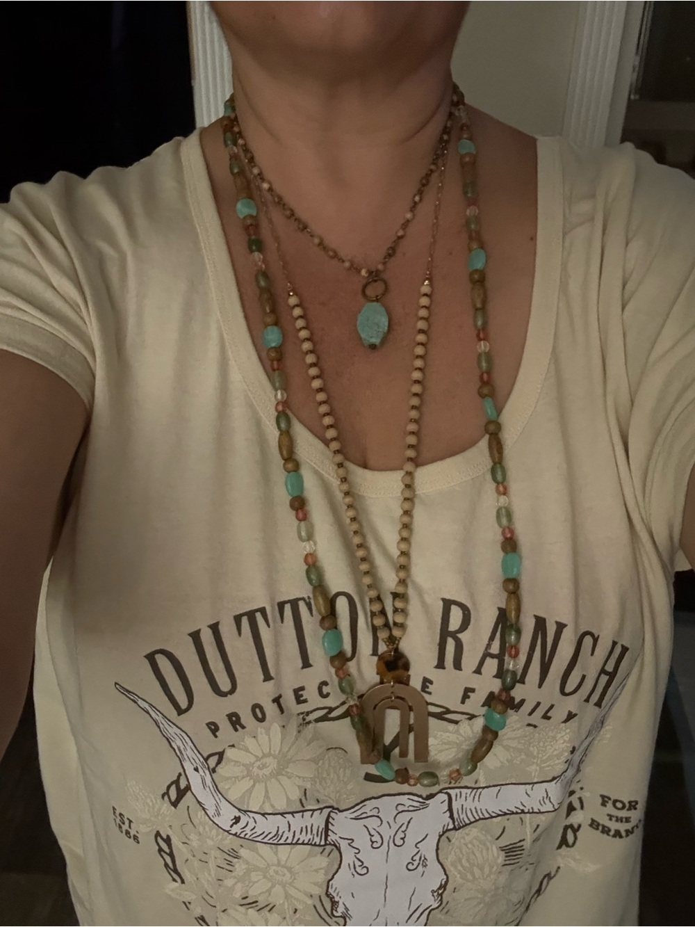 Beaded green stone Pendant Layered Necklace trio- Women Jewelry